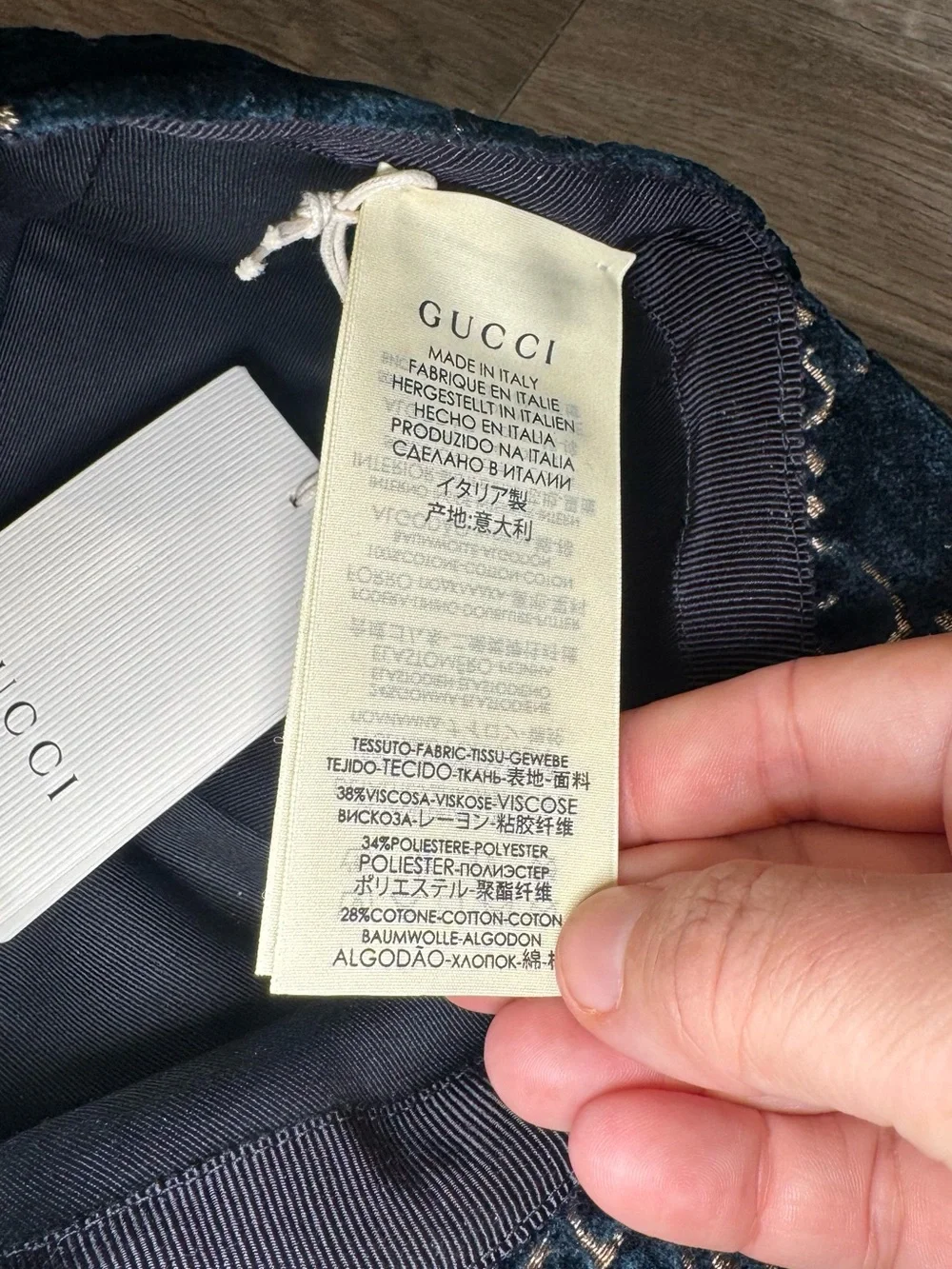 Gucci Double GG Logo Sapphire Blue Gold Velvet Baseball Cap Hat